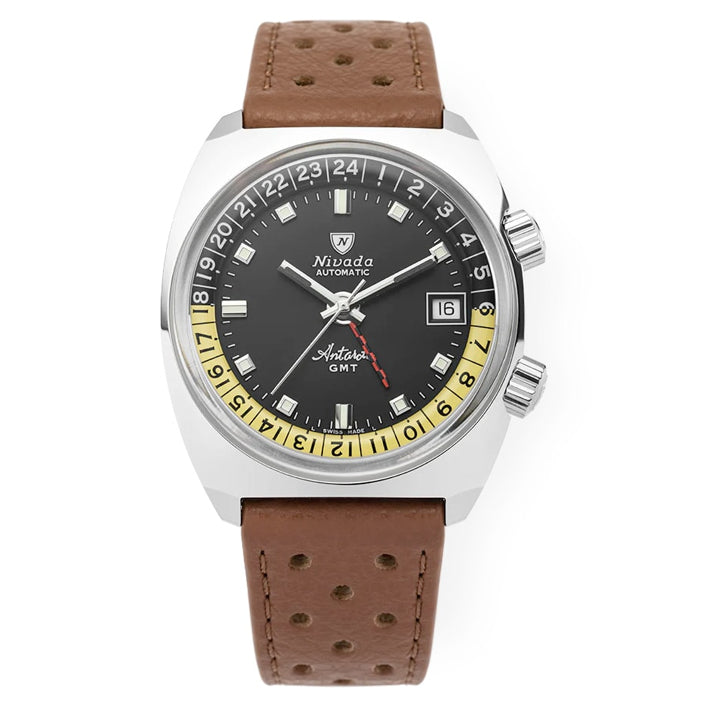 Nivada Grenchen 32043A23 Antarctic GMT Black Brown Racing Strap