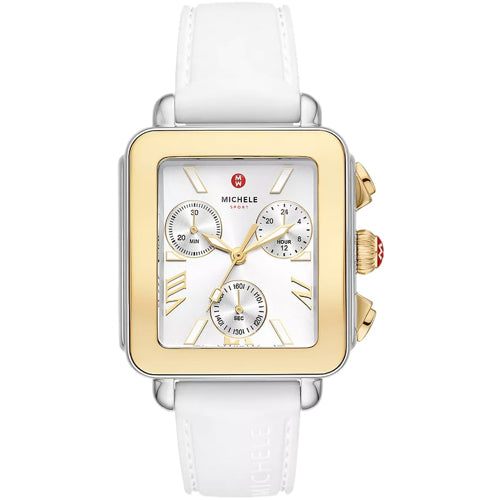 Michele MWW06K000069 Deco Sport Chronograph Gold-Plated White Silicone Strap