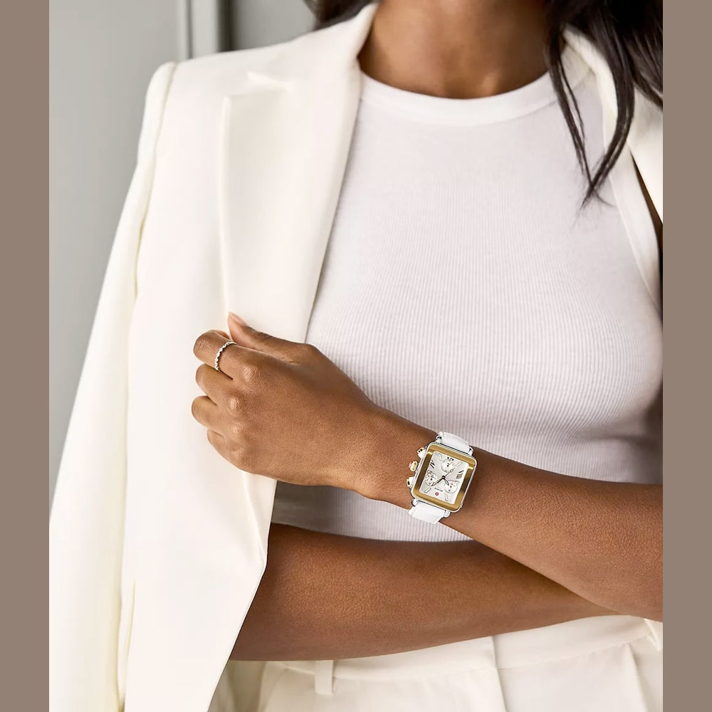 Michele MWW06K000069 Deco Sport Chronograph Gold-Plated White Silicone Strap