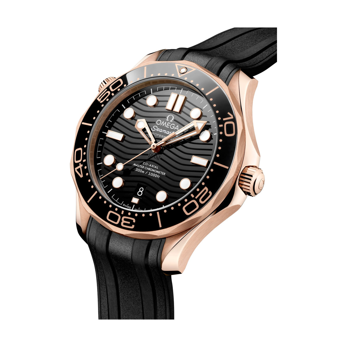 Omega Seamaster Diver 300M Moonshine Gold Black Dial on Rubber Strap