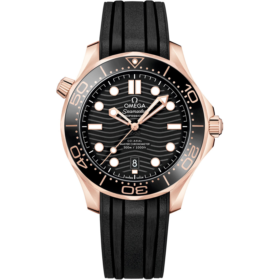 Omega Seamaster Diver 300M Moonshine Gold Black Dial on Rubber Strap