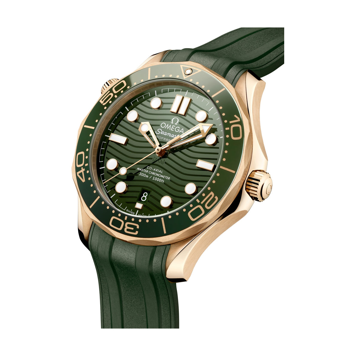 Omega Seamaster Diver 300M Moonshine Gold Green Dial on Rubber Strap