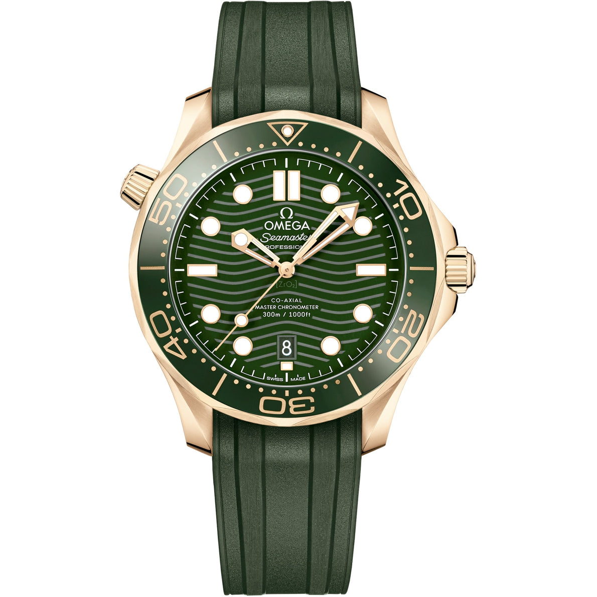 Omega Seamaster Diver 300M Moonshine Gold Green Dial on Rubber Strap