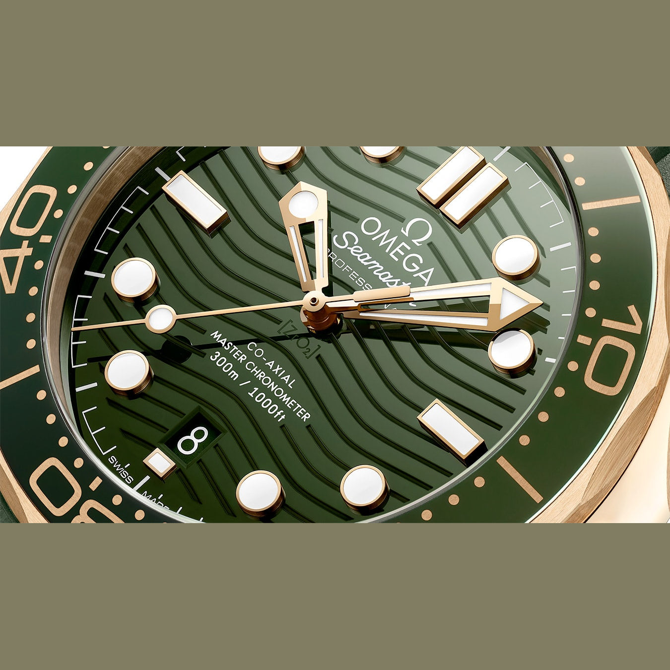 Omega Seamaster Diver 300M Moonshine Gold Green Dial on Rubber Strap