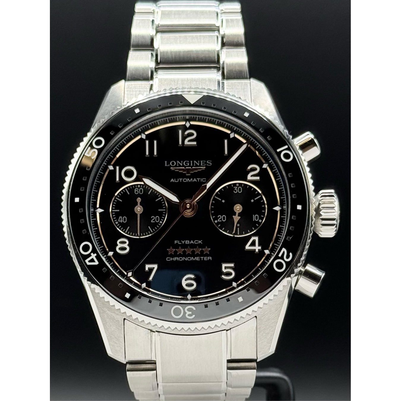 Longines L3.821.4.53.6 Spirit Flyback Black Dial on Bracelet