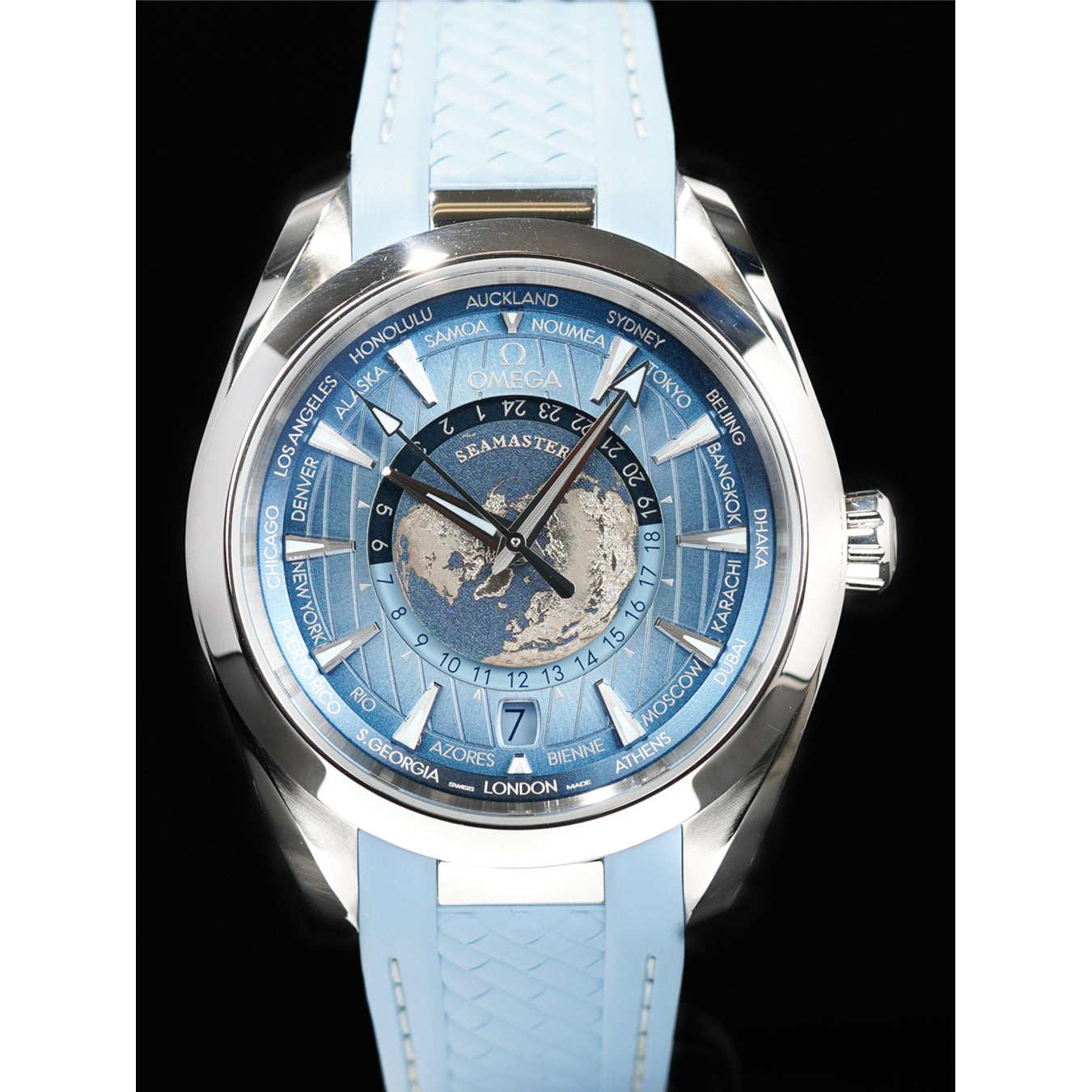 Omega 220.12.43.22.03.002 Seamaster Aqua Terra 150M Worldtimer Summer Blue on Strap