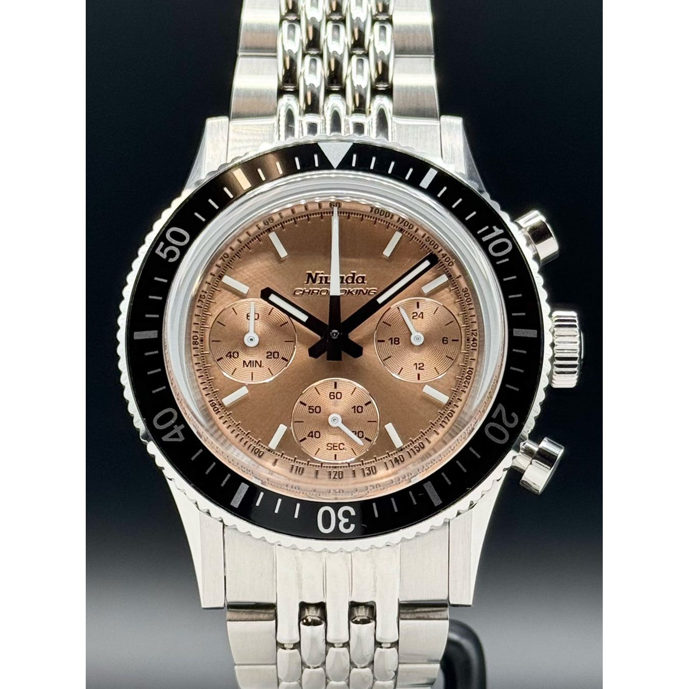 Nivada Grenchen 87043Q04 Chronoking Salmon Dial on Bracelet