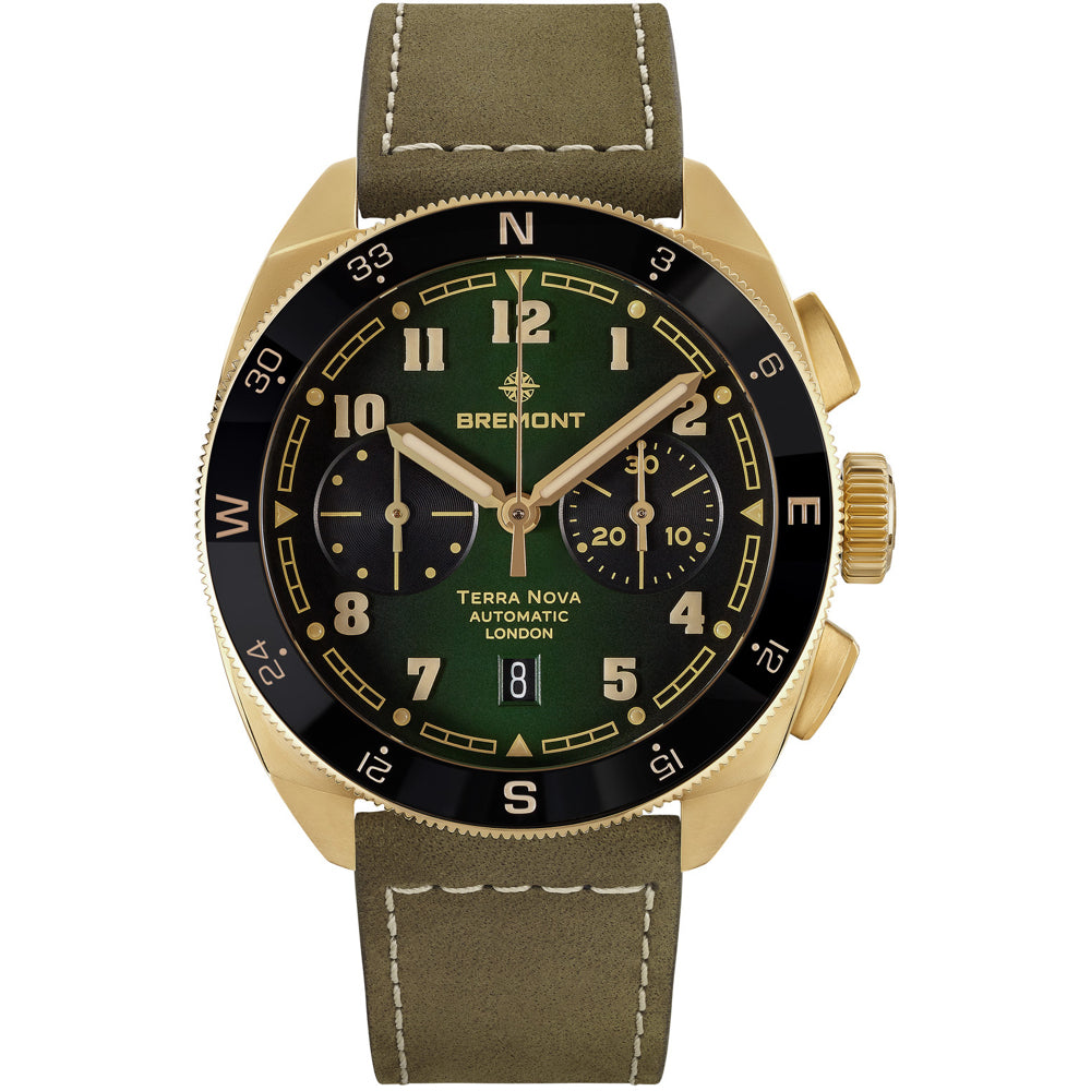 Bremont TN42-CHR-BZ-GN-L-S Terra Nova Chronograph Bronze on Leather Strap