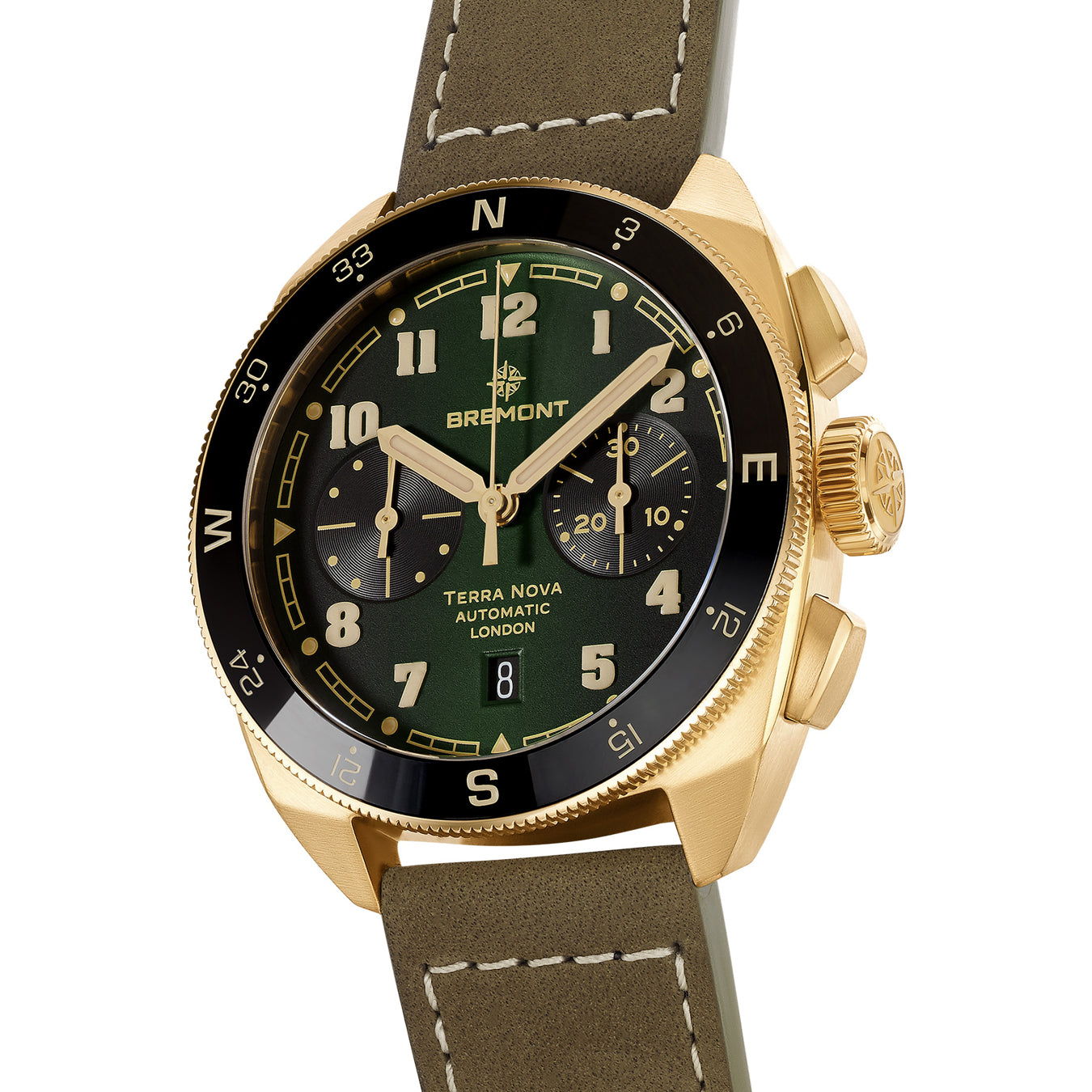 Bremont TN42-CHR-BZ-GN-L-S Terra Nova Chronograph Bronze on Leather Strap