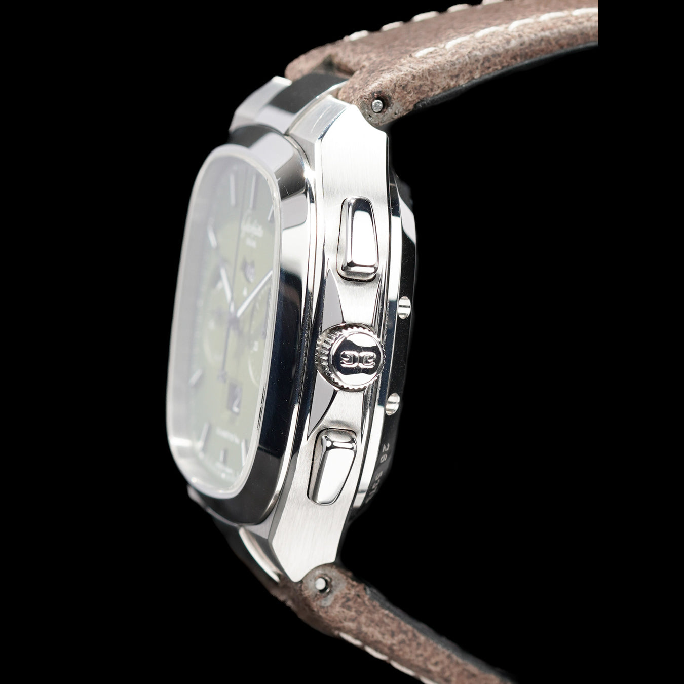 Glashütte Original 1-37-02-09-02-62 Seventies Chronograph Panorama Date Fab Green on Leather Strap