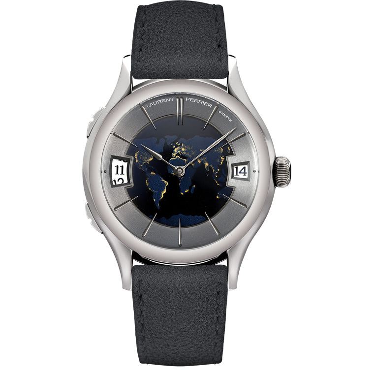 Laurent Ferrier Classic Traveller Globe Night Blue White Gold Champlevé Blue Enamel Centre