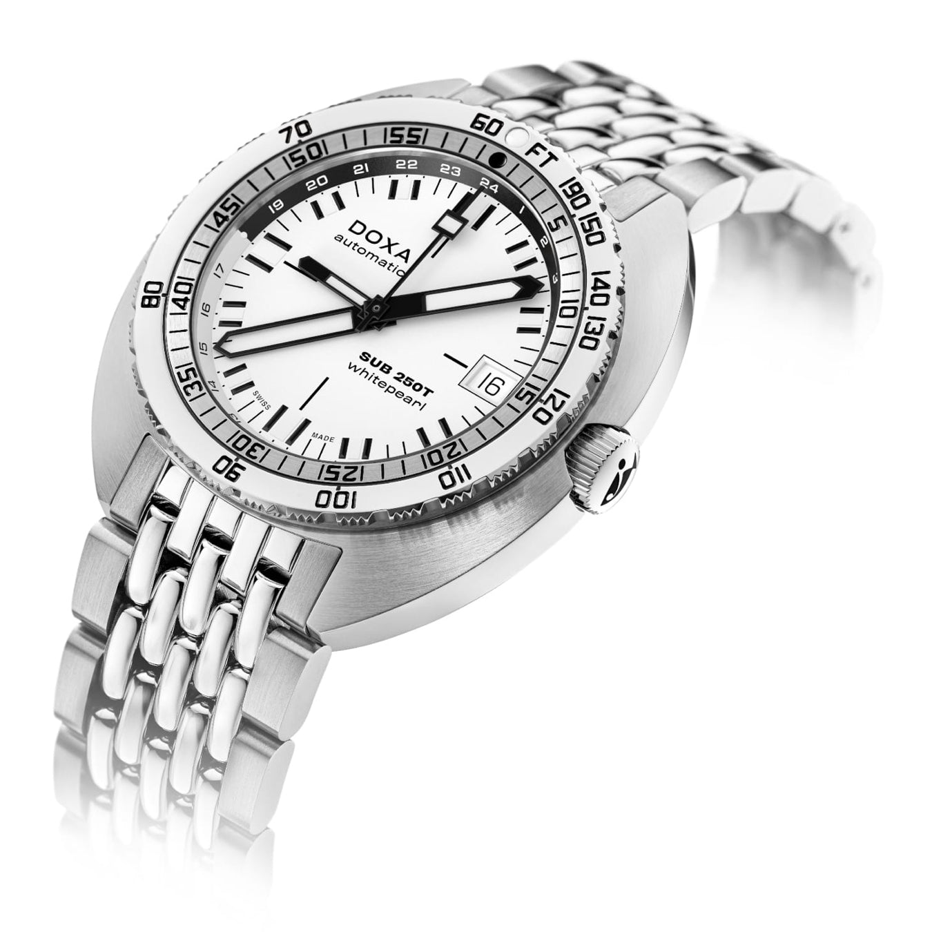 DOXA 855.10.011.10 SUB 250T GMT Whitepearl On Stainless Steel Bracelet