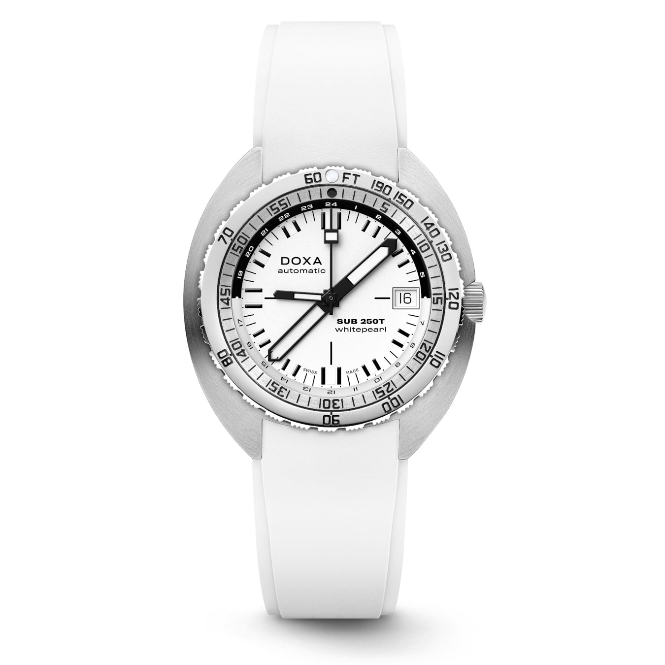 DOXA 855.10.011.23 SUB 250T GMT Whitepearl On White Rubber Strap