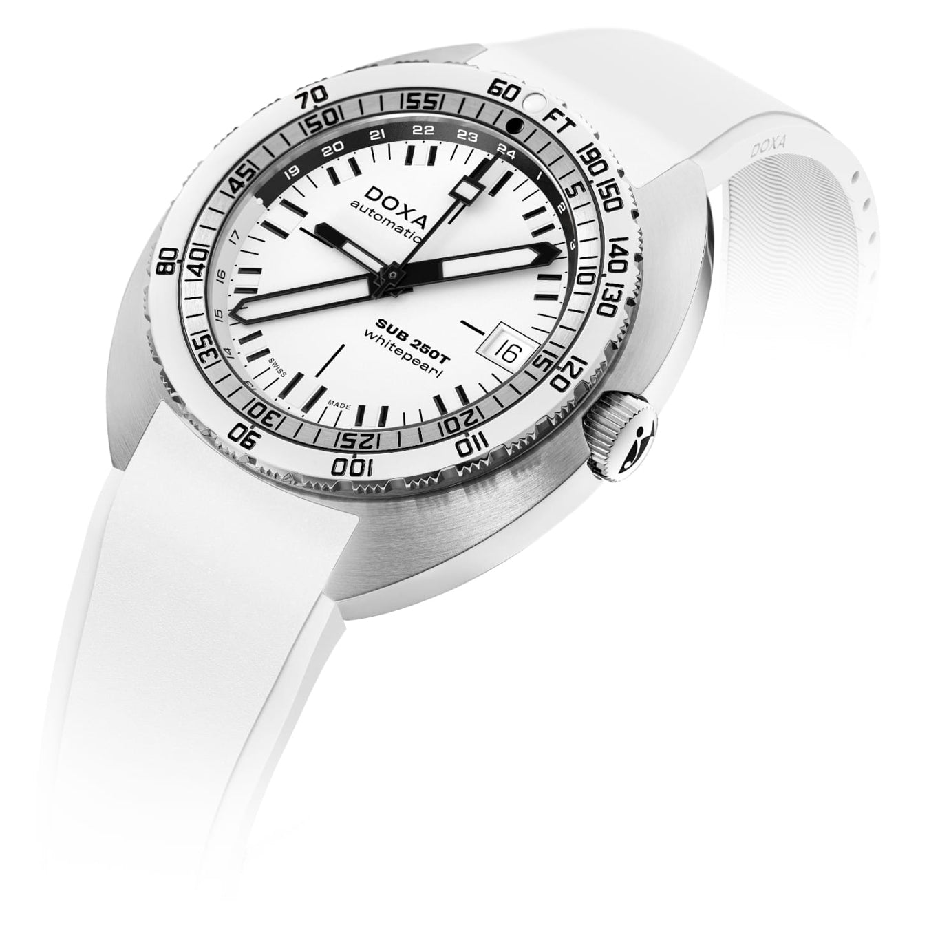 DOXA 855.10.011.23 SUB 250T GMT Whitepearl On White Rubber Strap