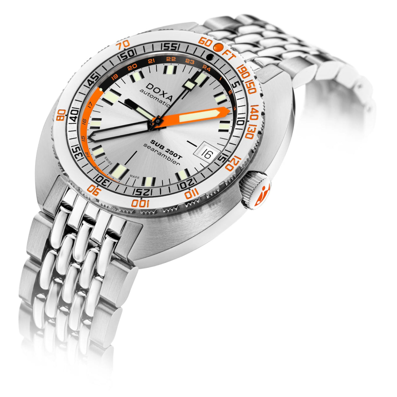 DOXA 855.10.021.10 SUB 250T GMT Searambler On Stainless Steel Bracelet