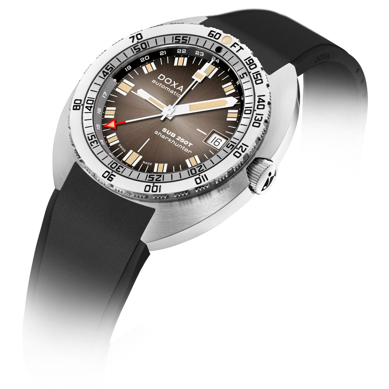 DOXA 855.10.101V.20 SUB 250T GMT Sharkhunter Vintage On Black Rubber Strap