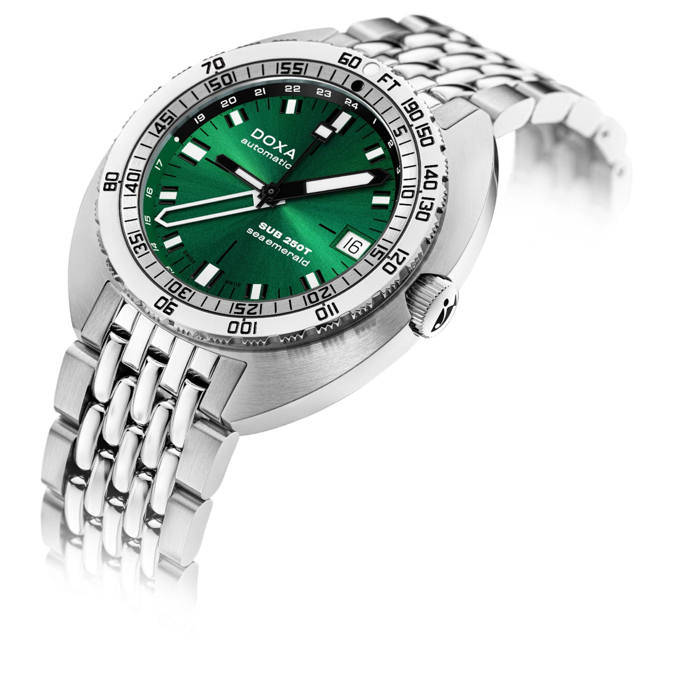 DOXA 855.10.131.10 SUB 250T GMT Sea Emerald On Stainless Steel Bracelet