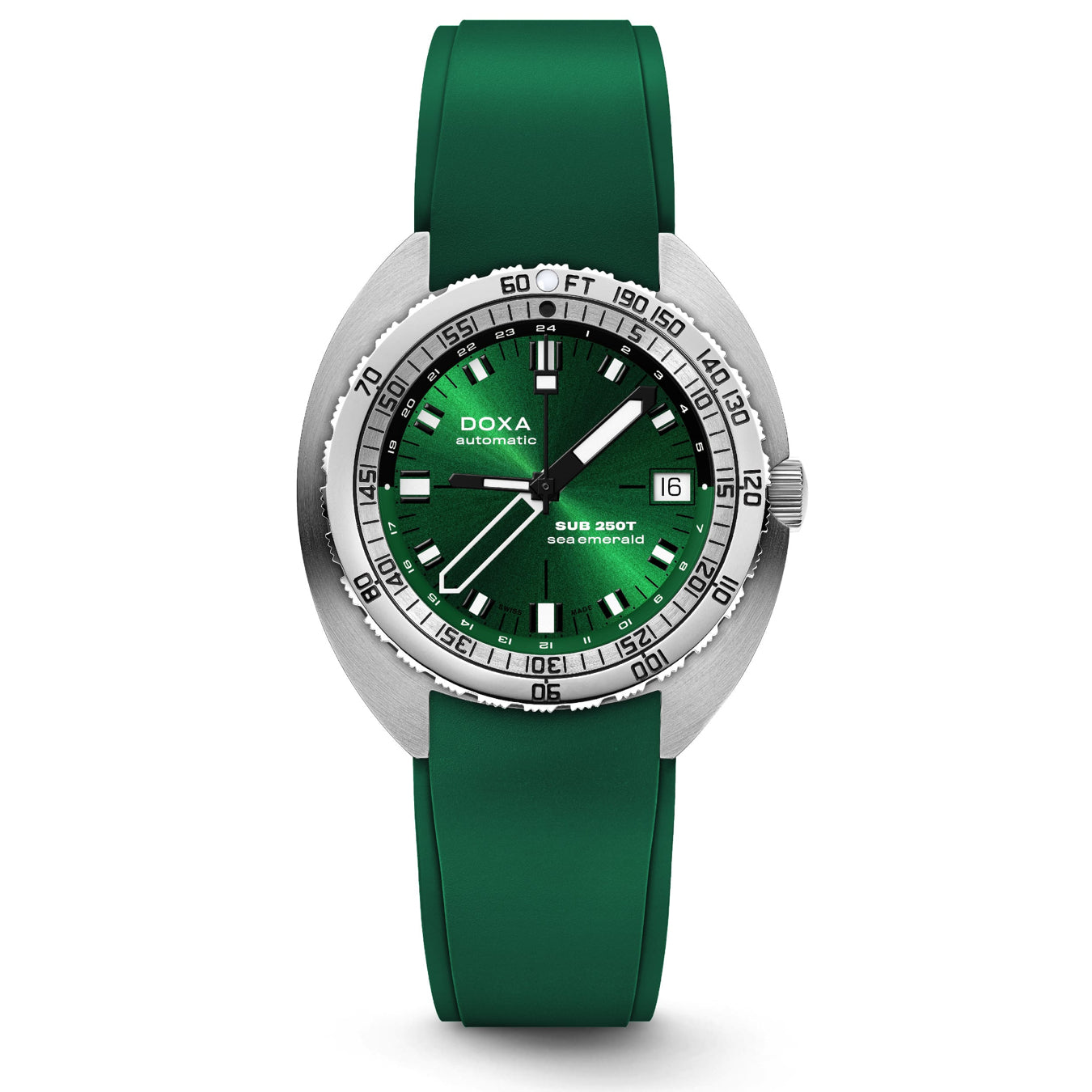 DOXA 855.10.131.26 SUB 250T GMT Sea Emerald On Green Rubber Strap