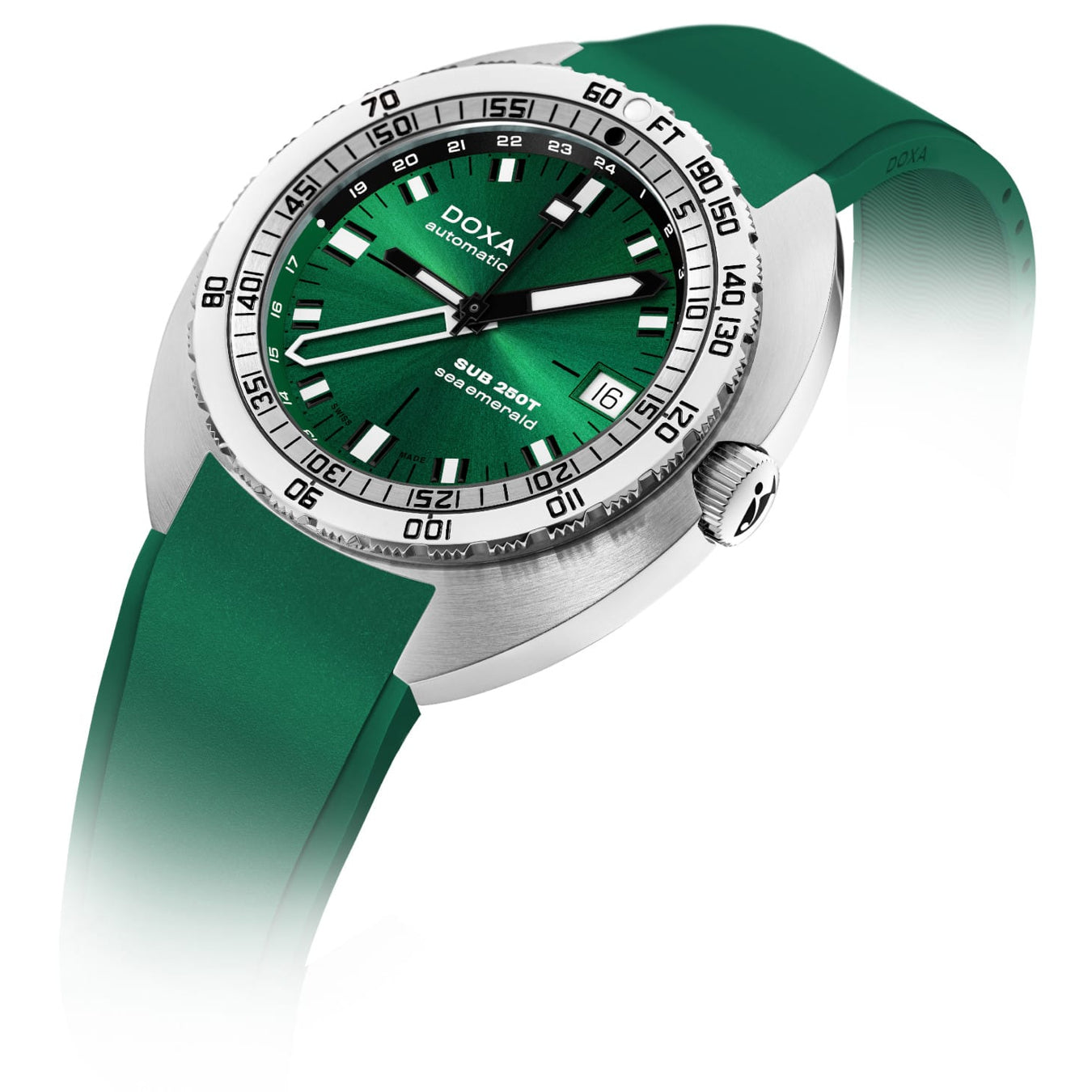 DOXA 855.10.131.26 SUB 250T GMT Sea Emerald On Green Rubber Strap