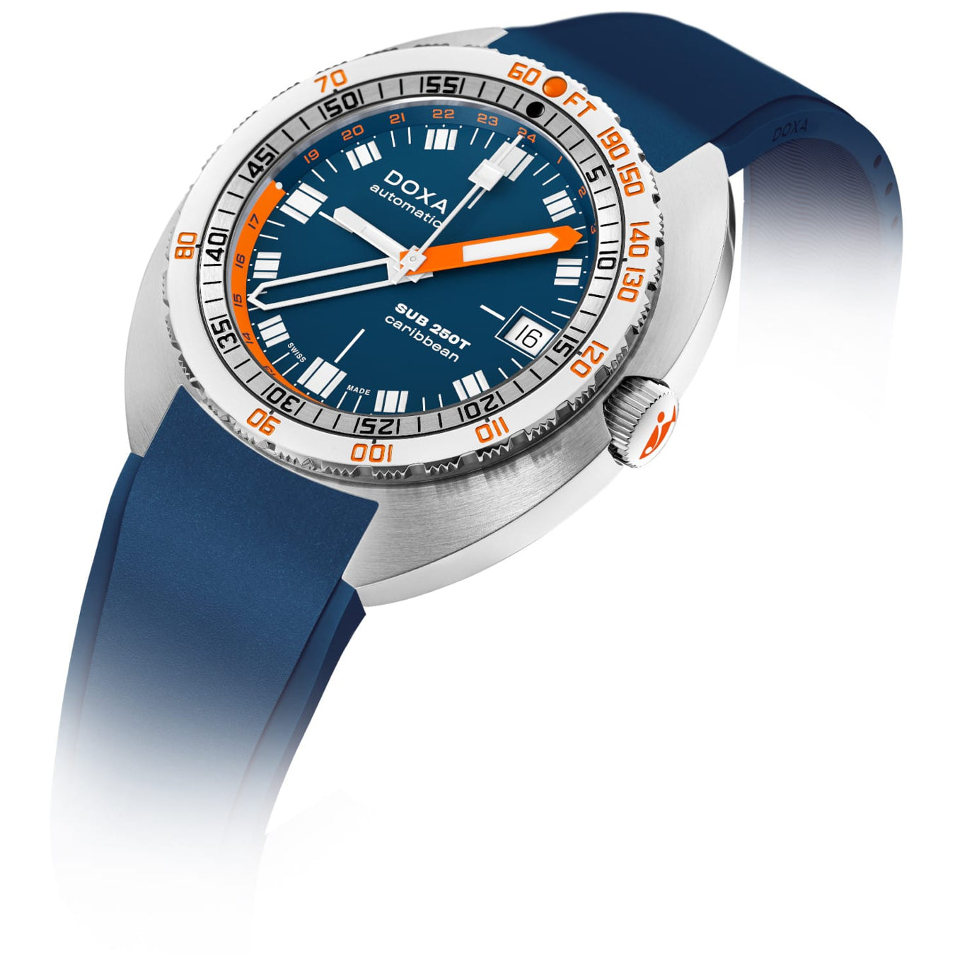 DOXA 855.10.201.32 SUB 250T GMT Caribbean On Blue Rubber Strap