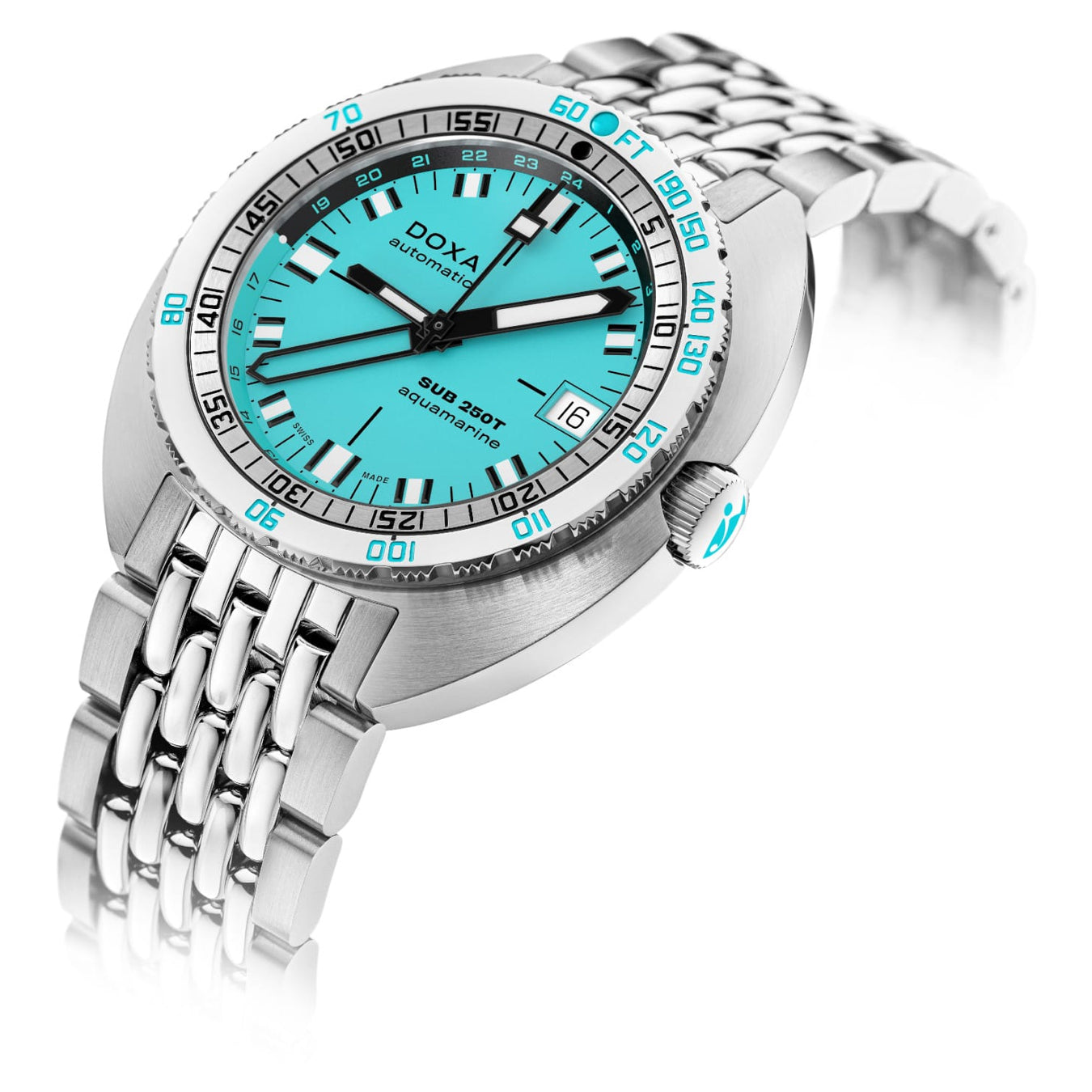 DOXA 855.10.241.10 SUB 250T GMT Aquamarine On Stainless Steel Bracelet