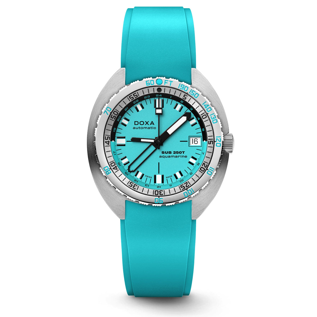 DOXA 855.10.241.25 SUB 250T GMT Aquamarine On Turquoise Rubber Strap
