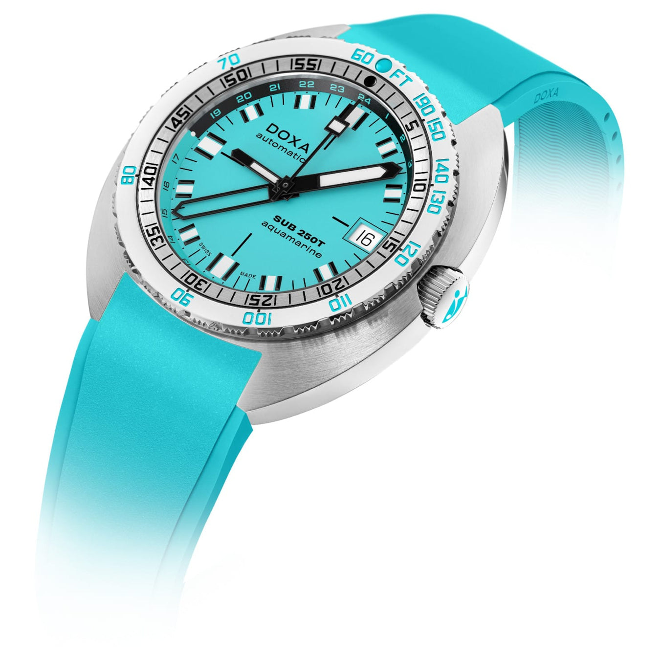 DOXA 855.10.241.25 SUB 250T GMT Aquamarine On Turquoise Rubber Strap