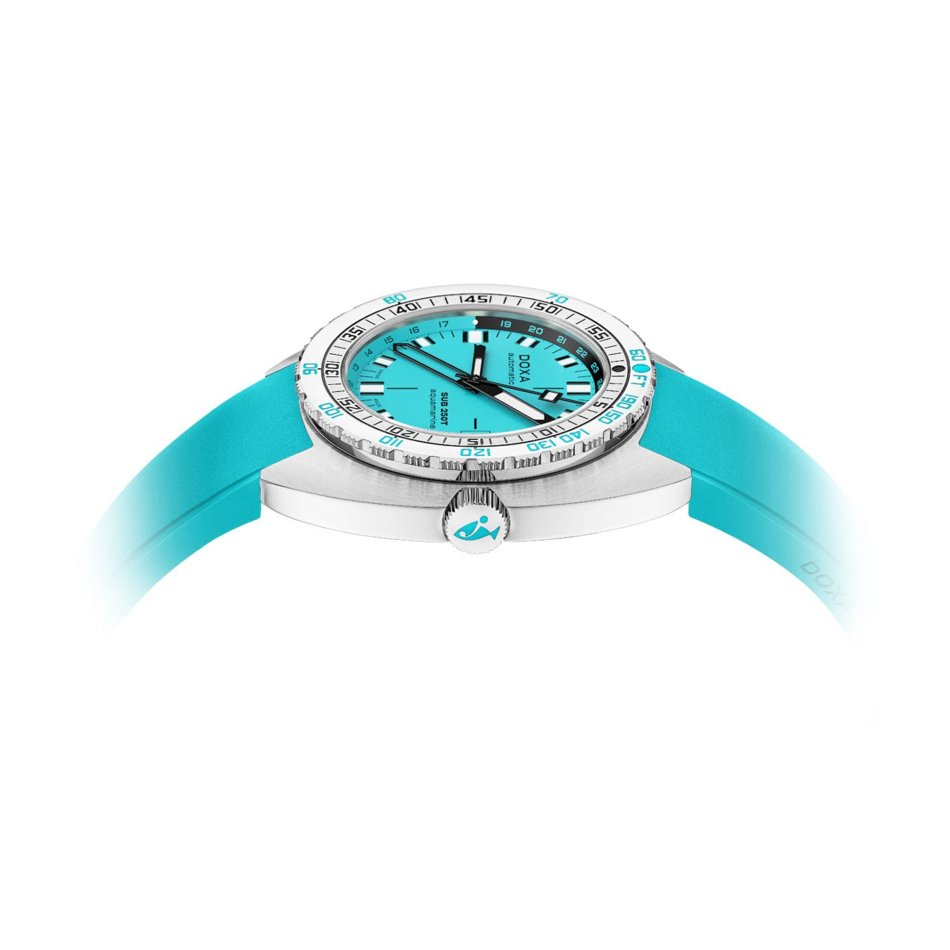 DOXA 855.10.241.25 SUB 250T GMT Aquamarine On Turquoise Rubber Strap