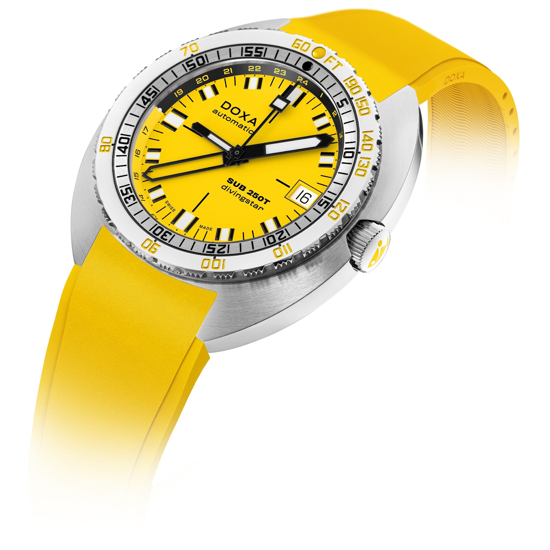 DOXA 855.10.361.31 SUB 250T GMT Divingstar On Yellow Rubber Strap