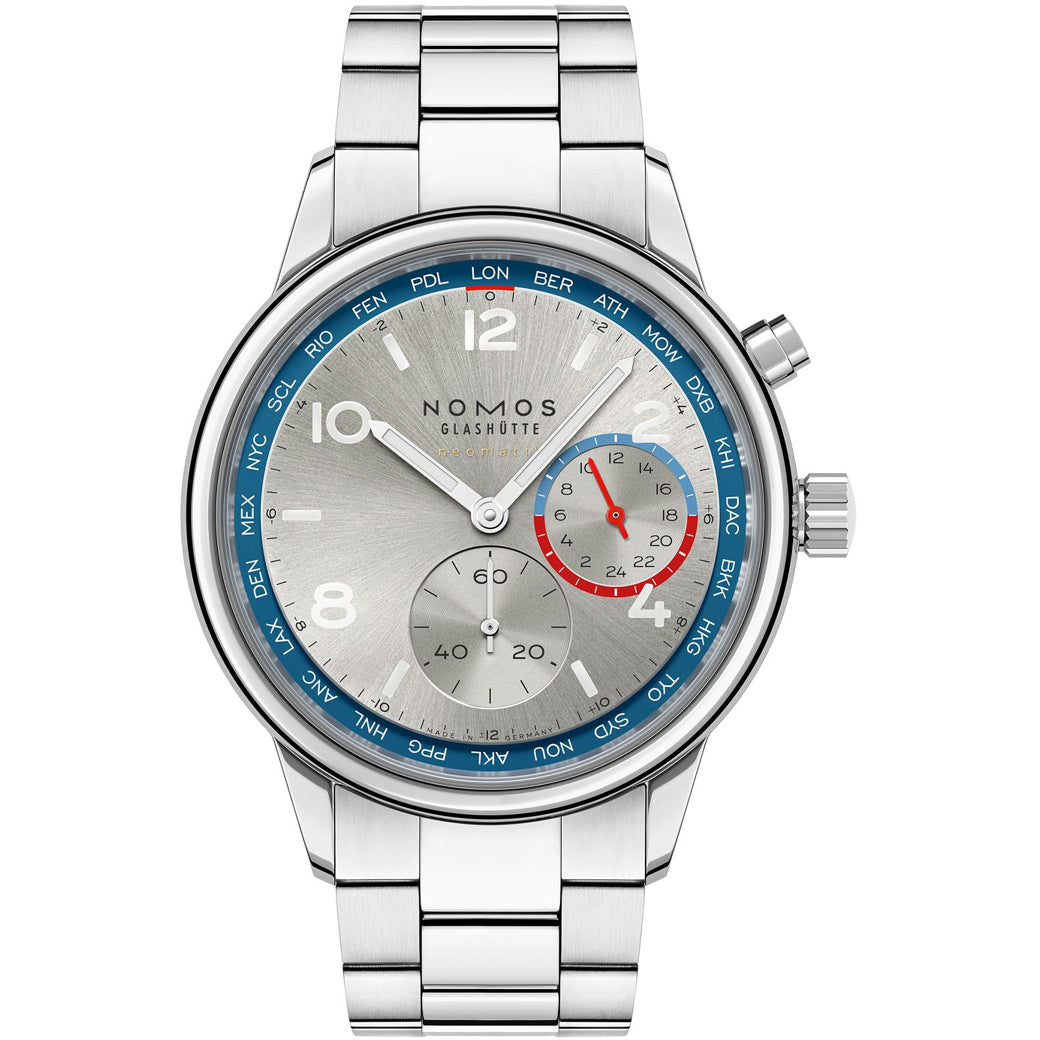 NOMOS Glashütte Club Sport Neomatik Worldtimer Silver
