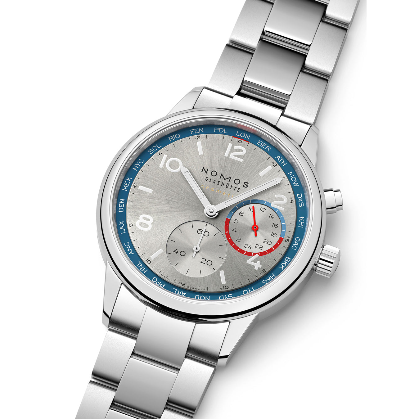 NOMOS Glashütte Club Sport Neomatik Worldtimer Silver