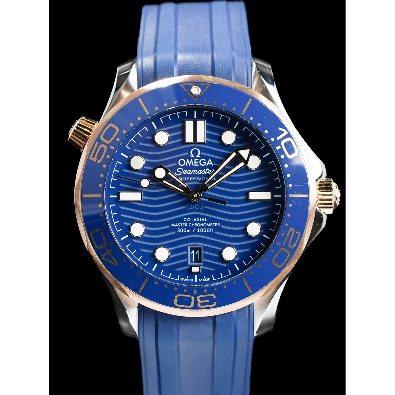 Omega 210.22.42.20.03.001 Seamaster Diver 300M Co-Axial Master Chronometer Steel Yellow Gold on Strap