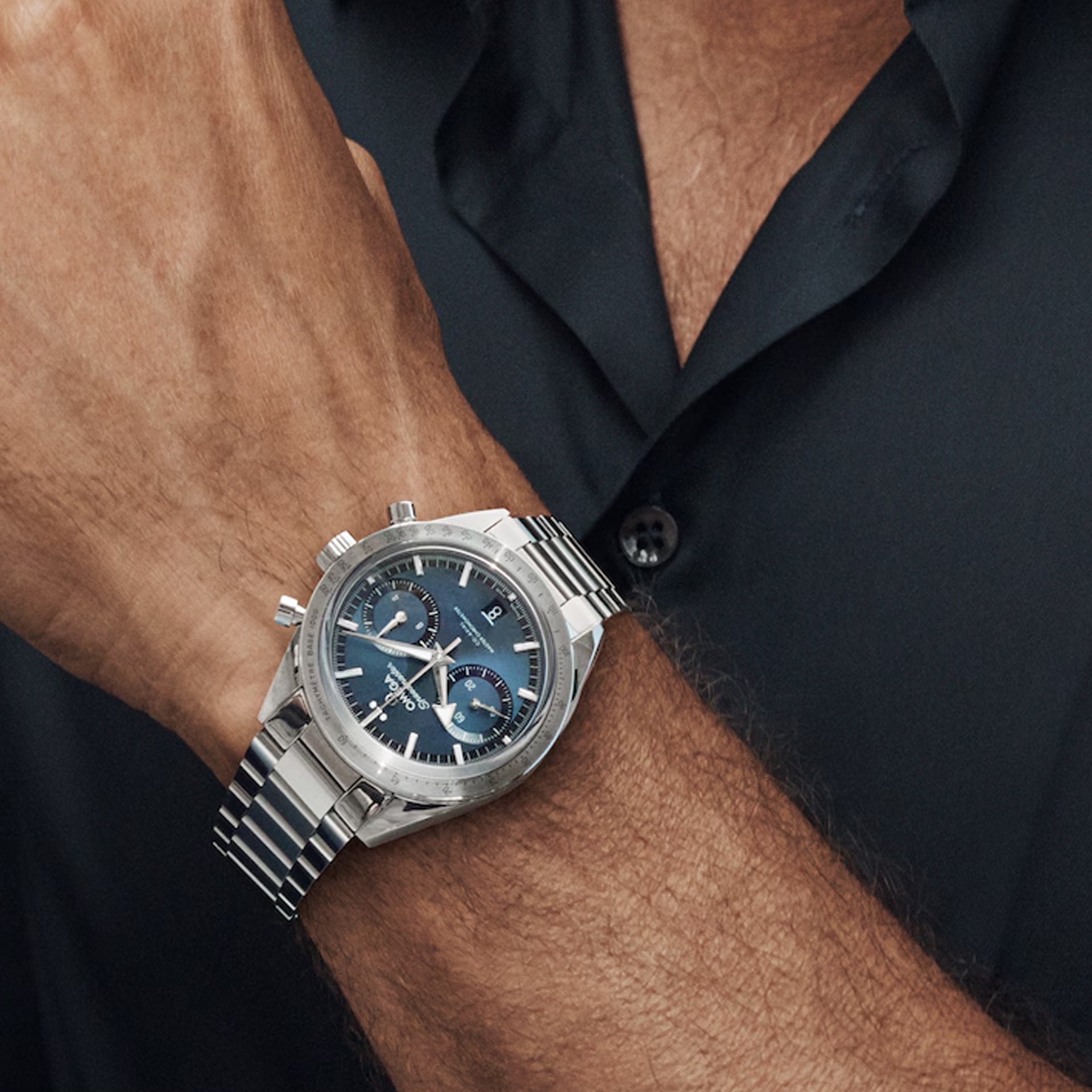 Omega Speedmaster 57 Coaxial Chronometer Chronograph Blue Dial 40.5mm on Bracelet