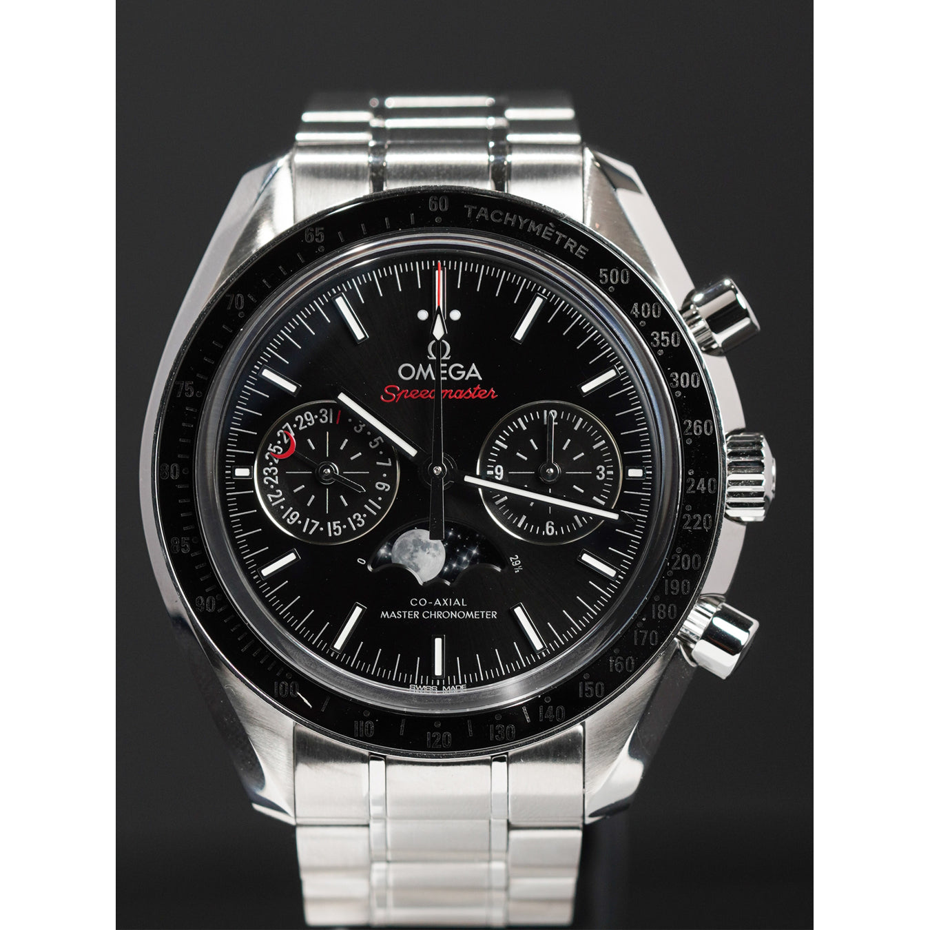 Omega 304.30.44.52.01.001 Speedmaster Moonwatch Master Chronometer Moonphase Chronograph on Bracelet