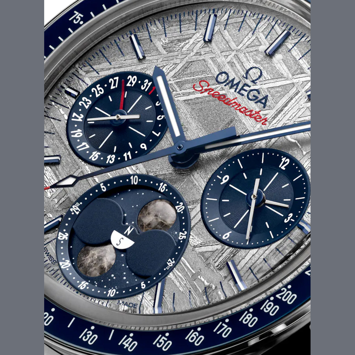 Omega Speedmaster Moonphase Meteorite Blue and Grey 304.30.43.52.06.001