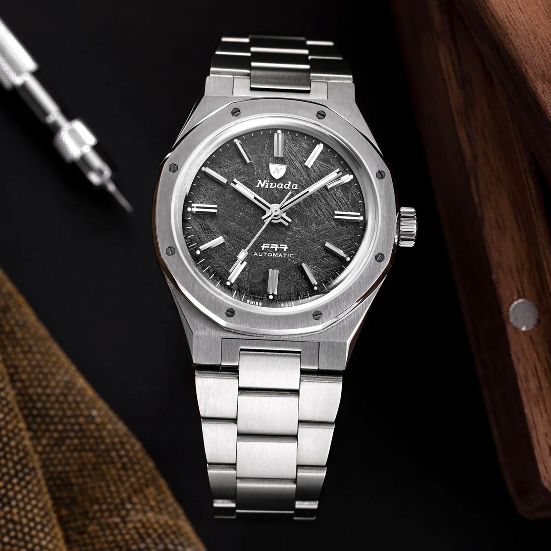 Nivada Grenchen 68016A77 F77 Stainless Steel Meteorite