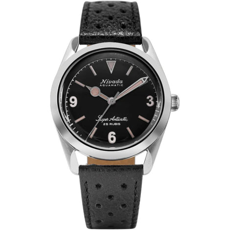 Nivada Grenchen 32032A10 Super Antarctic 3.6.9 Black Racing Leather Small Holes