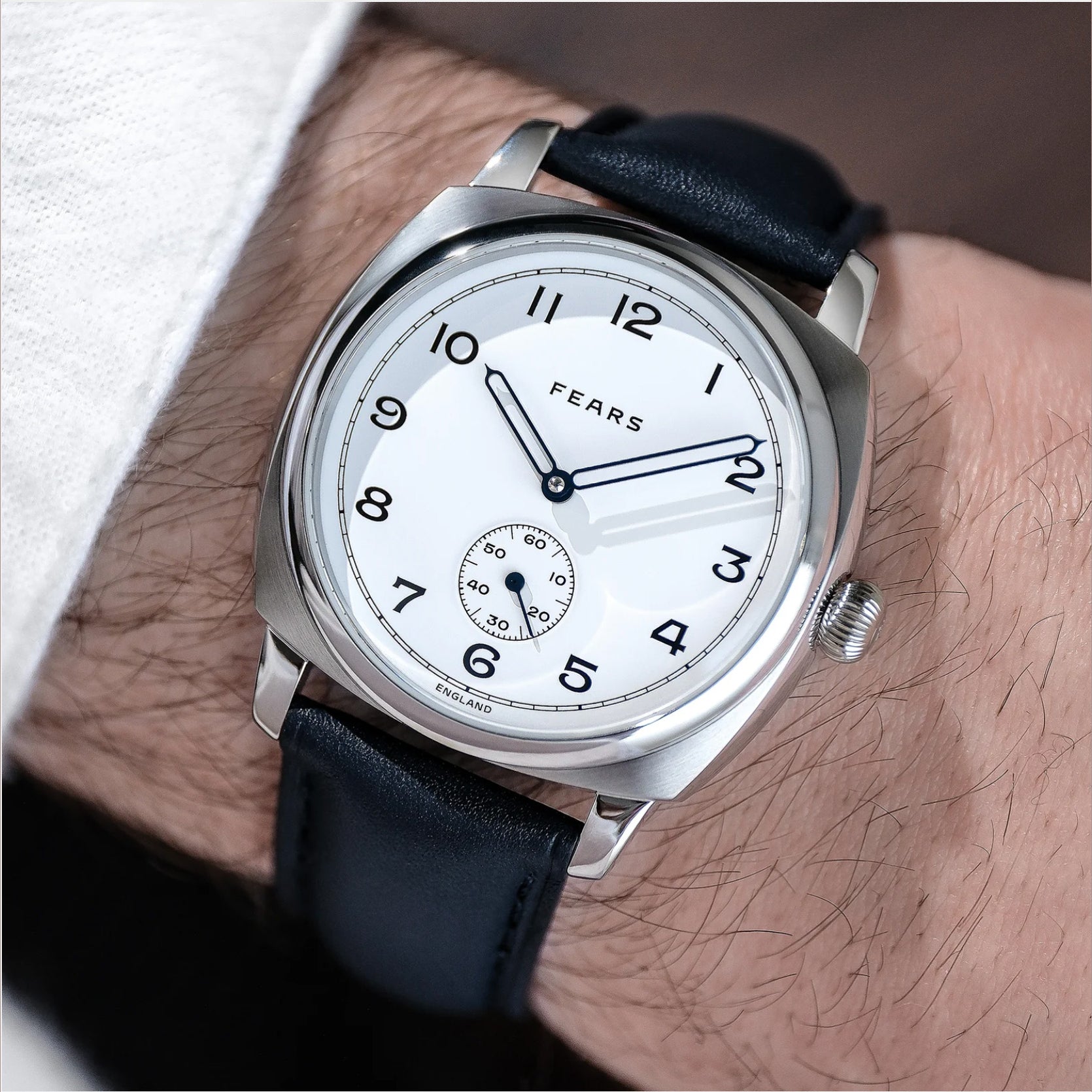 Fears BS23800B.047.042 Brunswick 38 Polar White II on Barenia Leather Strap