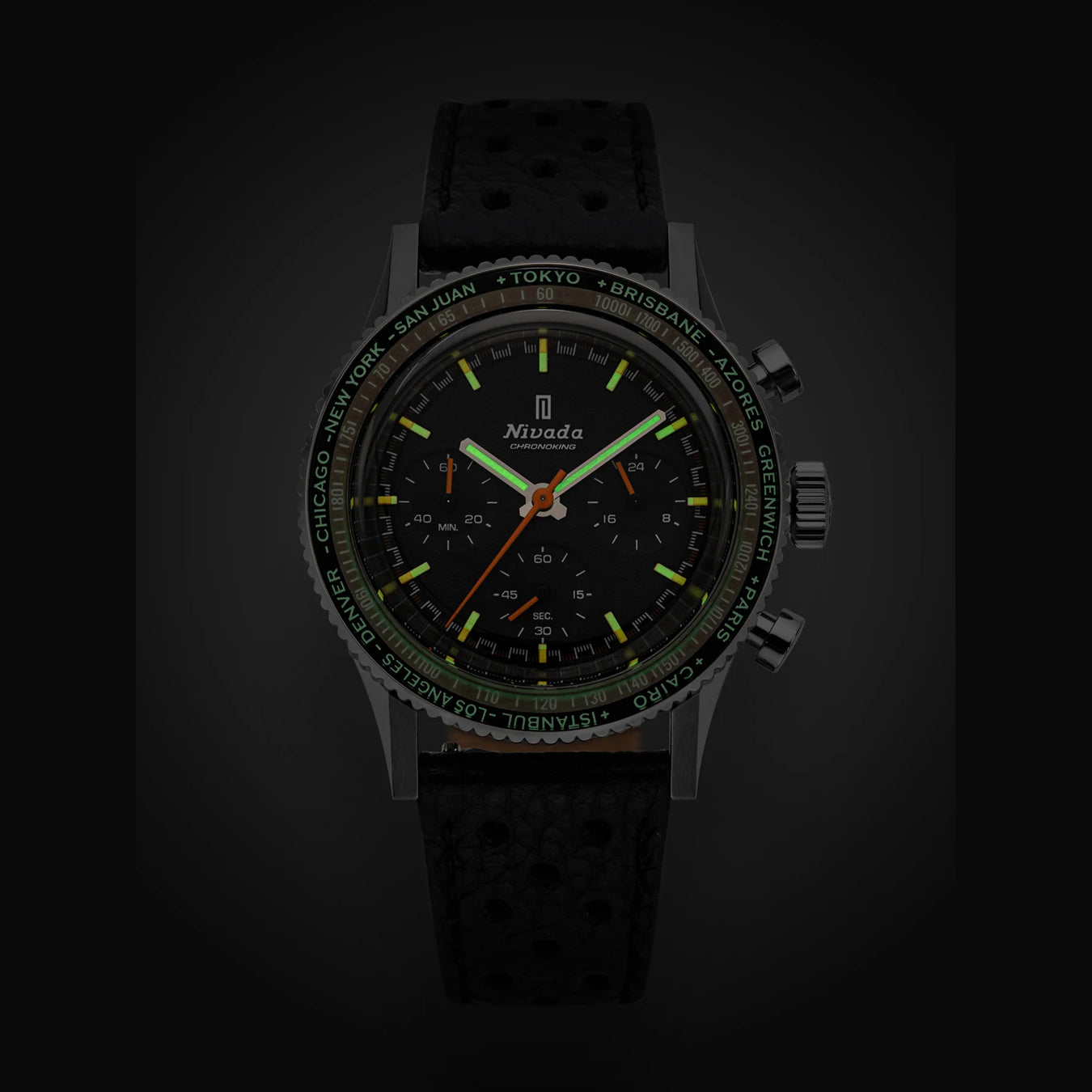 Nivada Grenchen 87043Q01 Chronoking Salmon Dial on Strap