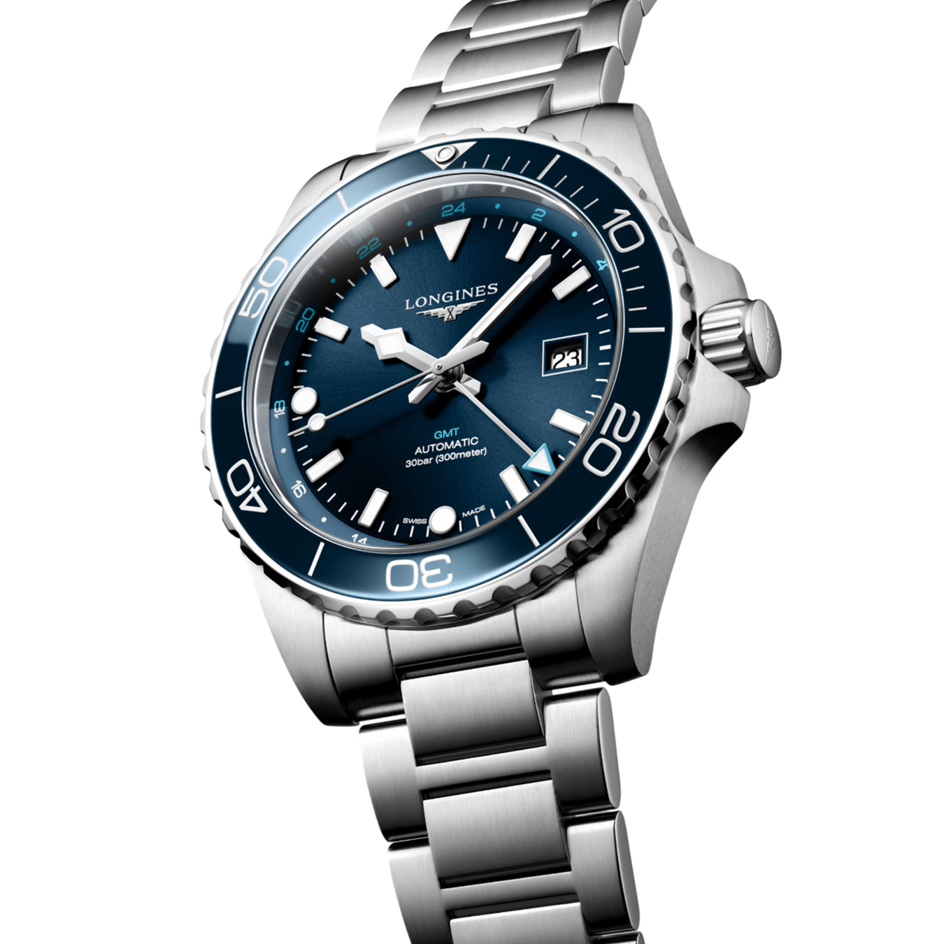 Longines L3.890.4.96.6 Hydroconquest GMT 43mm Blue Dial