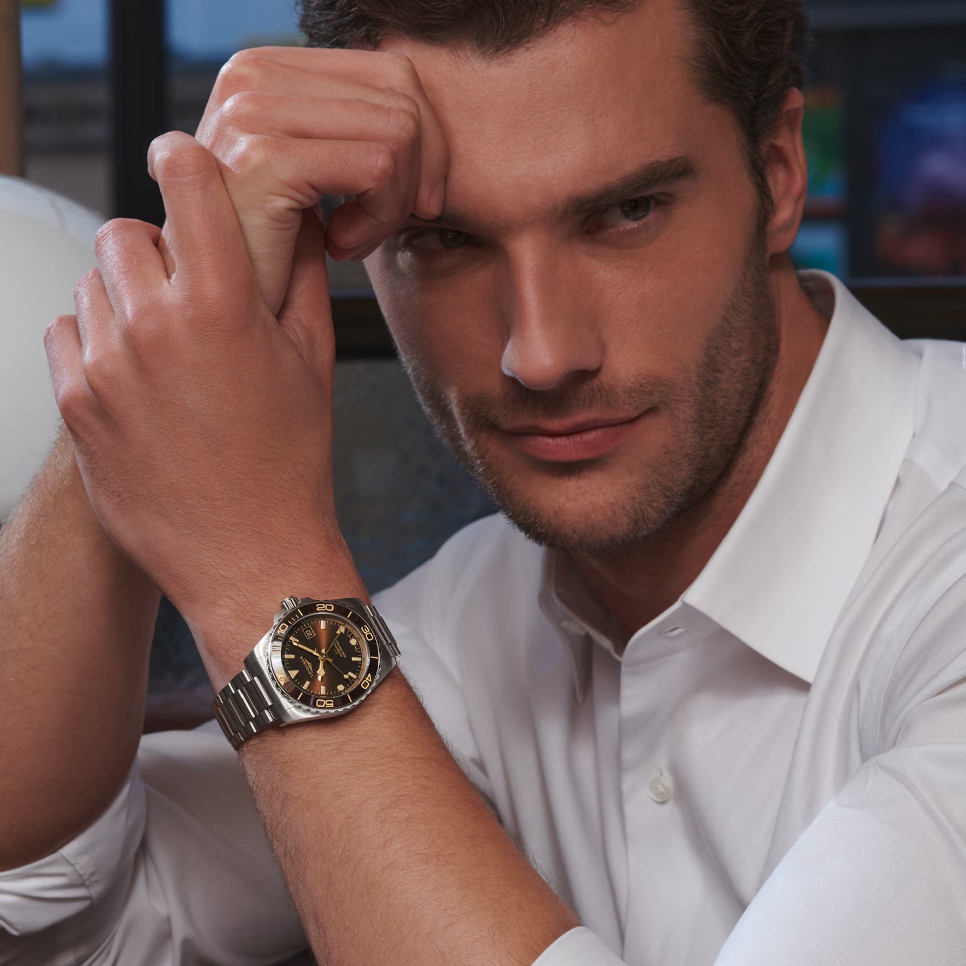 Longines Hydroconquest L3.790.4.66.6 GMT Sunray Brown Dial on Bracelet