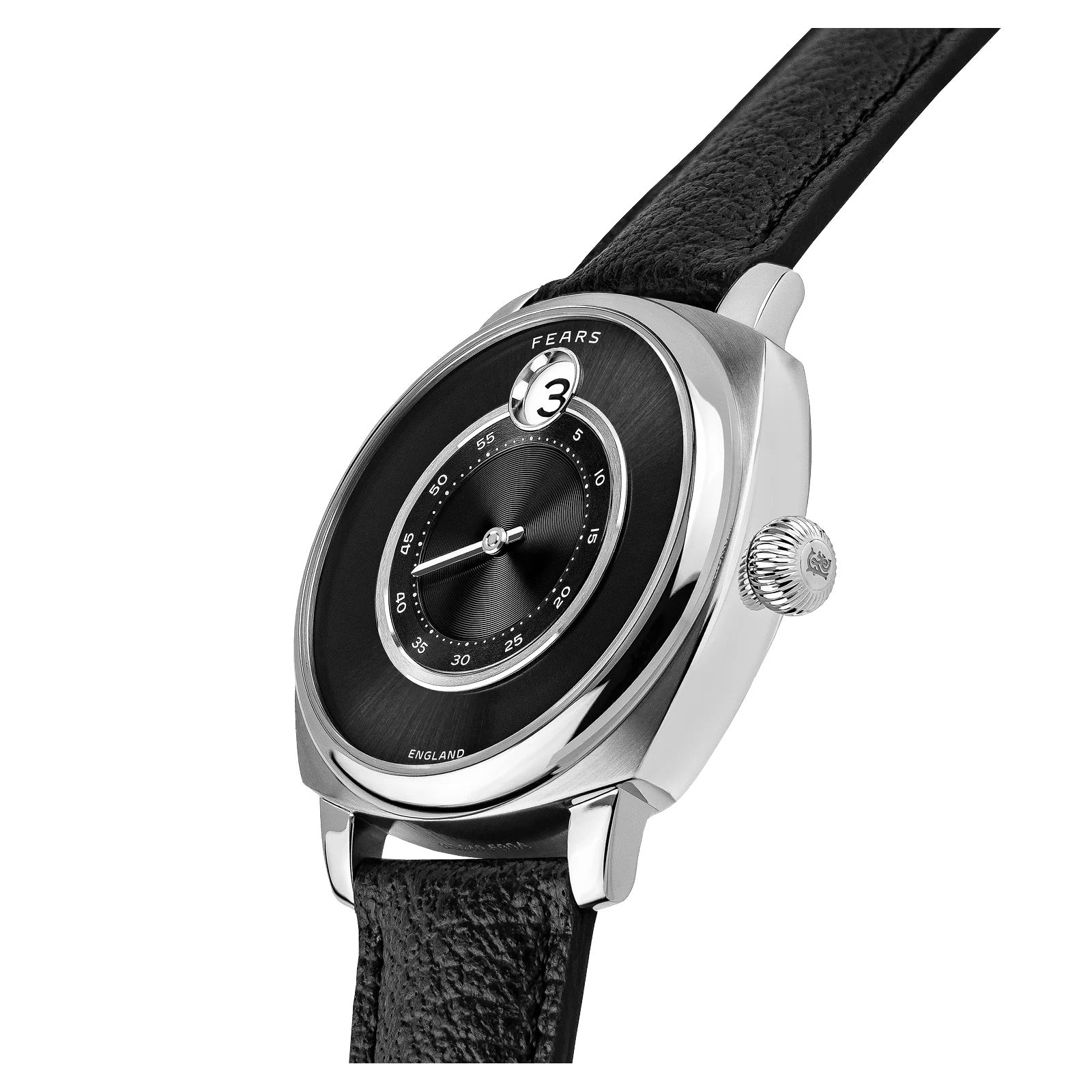 Fears BS240.500A.113.047 Brunswick 40.5 Jump Hour Raven Black on Buffalo Leather Strap