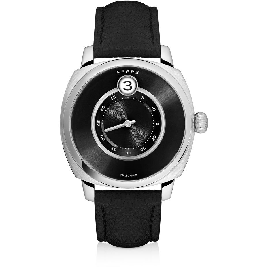 Fears BS240.500A.113.047 Brunswick 40.5 Jump Hour Raven Black on Buffalo Leather Strap