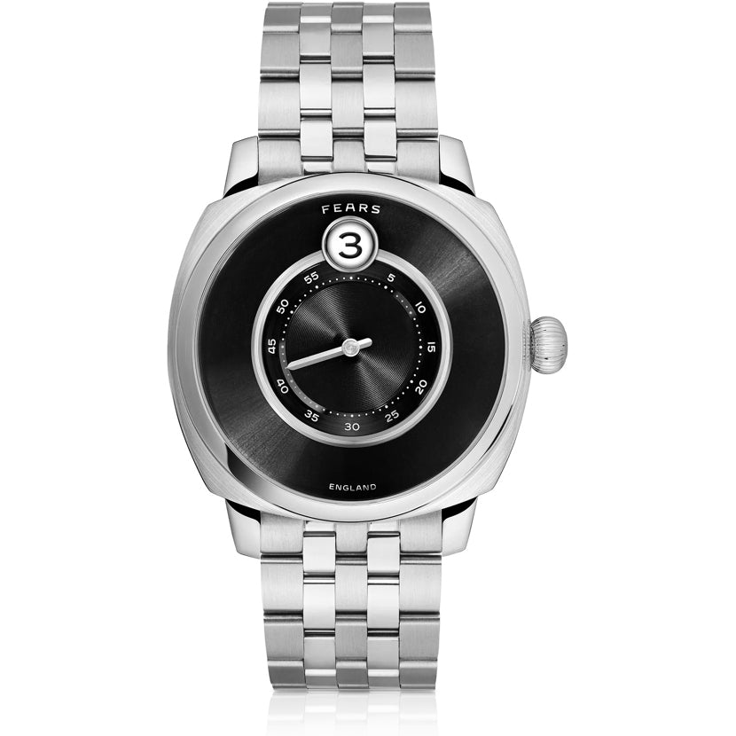 Fears BS240.500A.113.002 Brunswick 40.5 Jump Hour Raven Black on Stainless Steel Bracelet