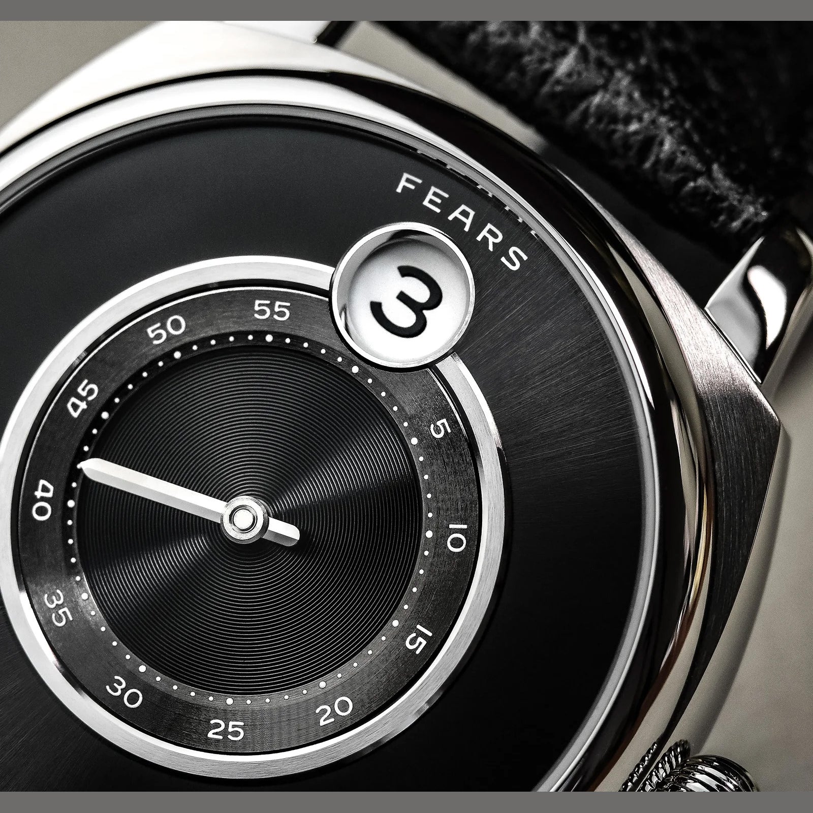 Fears BS240.500A.113.047 Brunswick 40.5 Jump Hour Raven Black on Buffalo Leather Strap