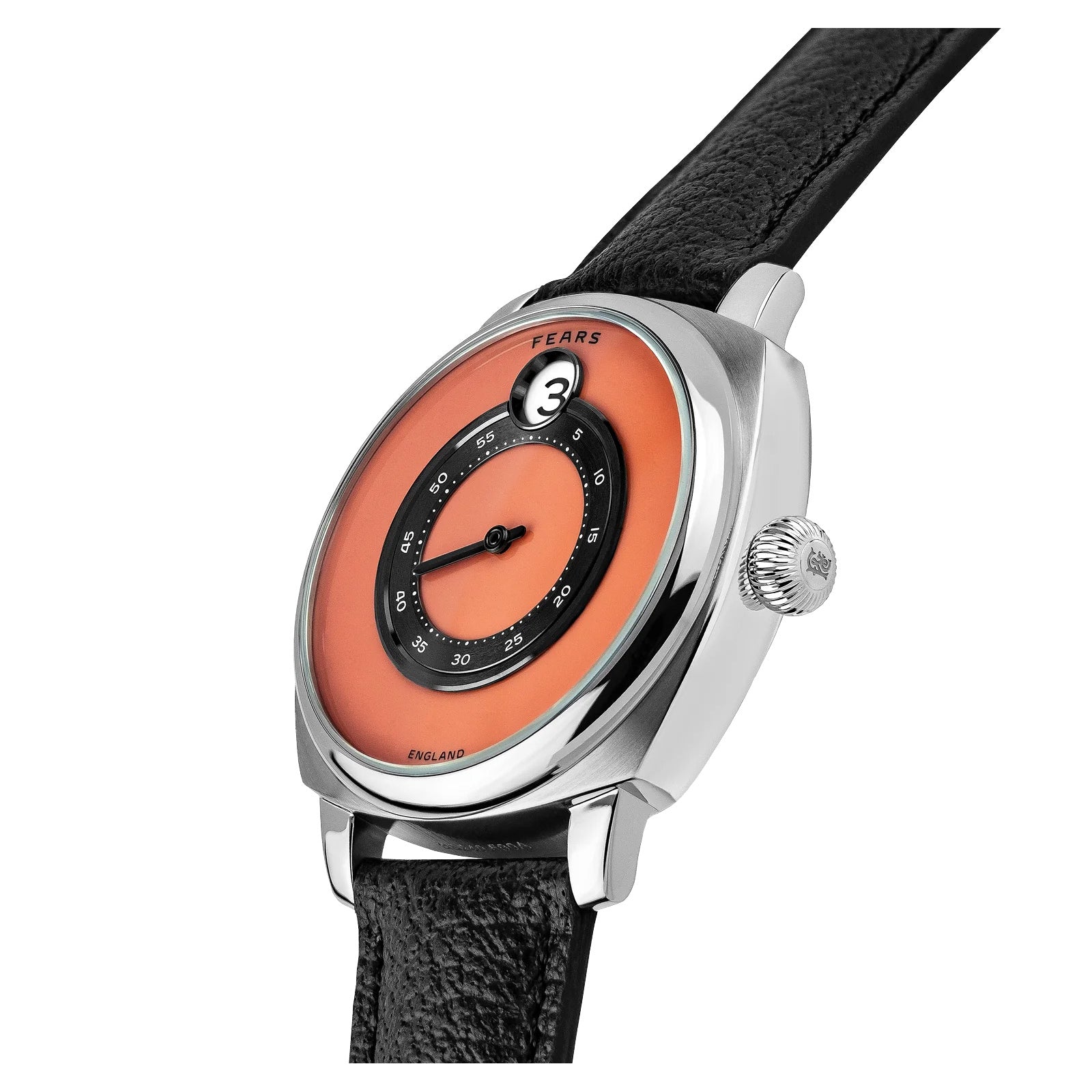 Fears BS240.500A.114.047 Brunswick 40.5 Jump Hour Coral on Buffalo Leather Strap
