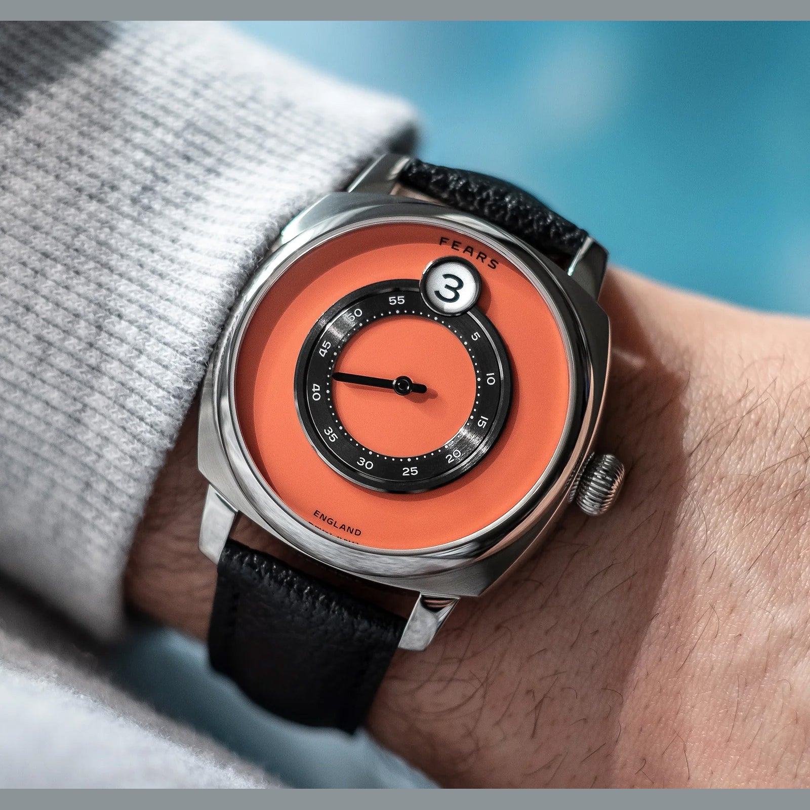 Fears BS240.500A.114.047 Brunswick 40.5 Jump Hour Coral on Buffalo Leather Strap