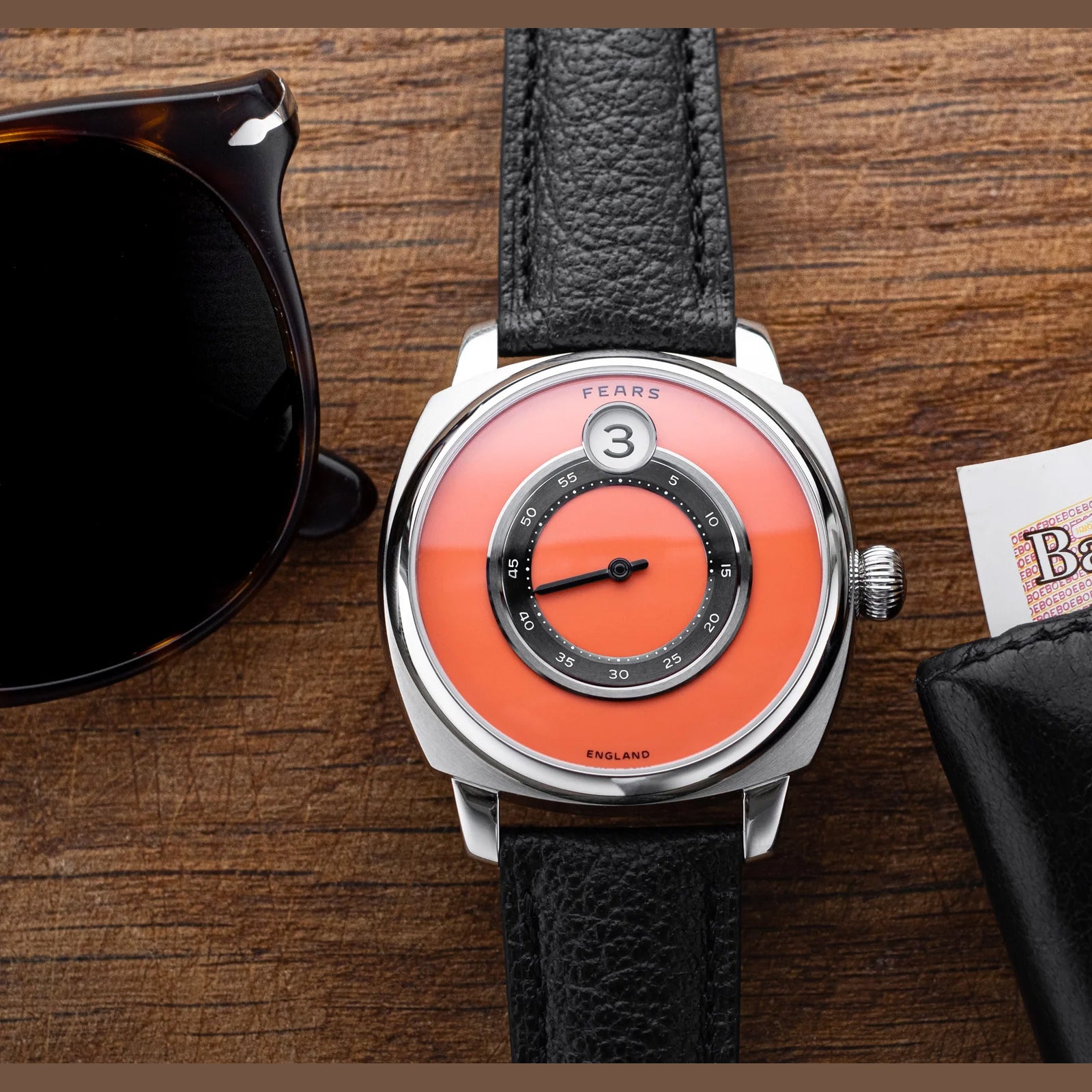 Fears BS240.500A.114.047 Brunswick 40.5 Jump Hour Coral on Buffalo Leather Strap