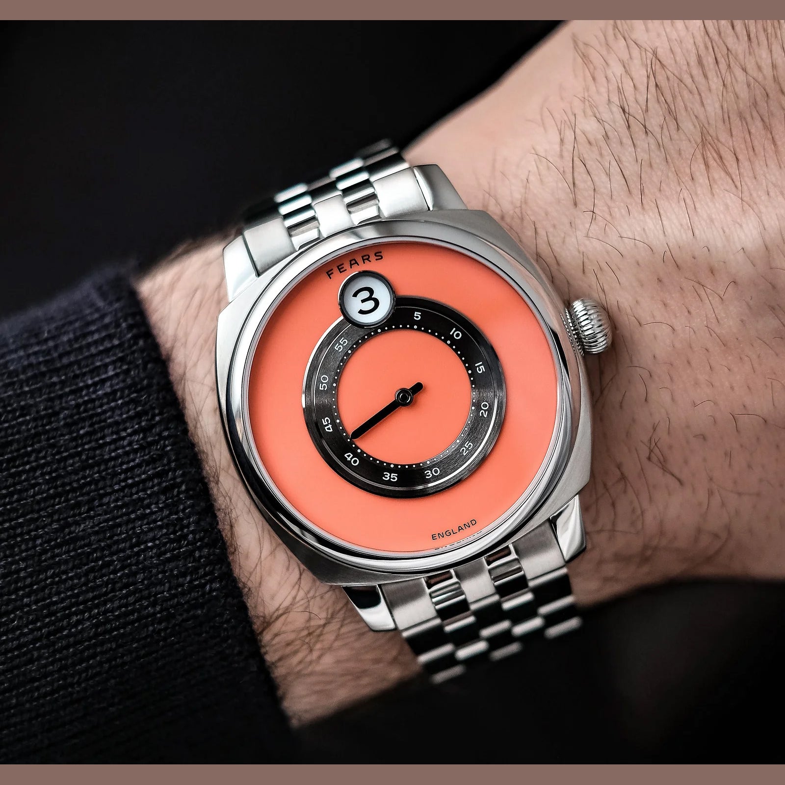 Fears BS240.500A.114.002 Brunswick 40.5 Jump Hour Coral on Stainless Steel Bracelet