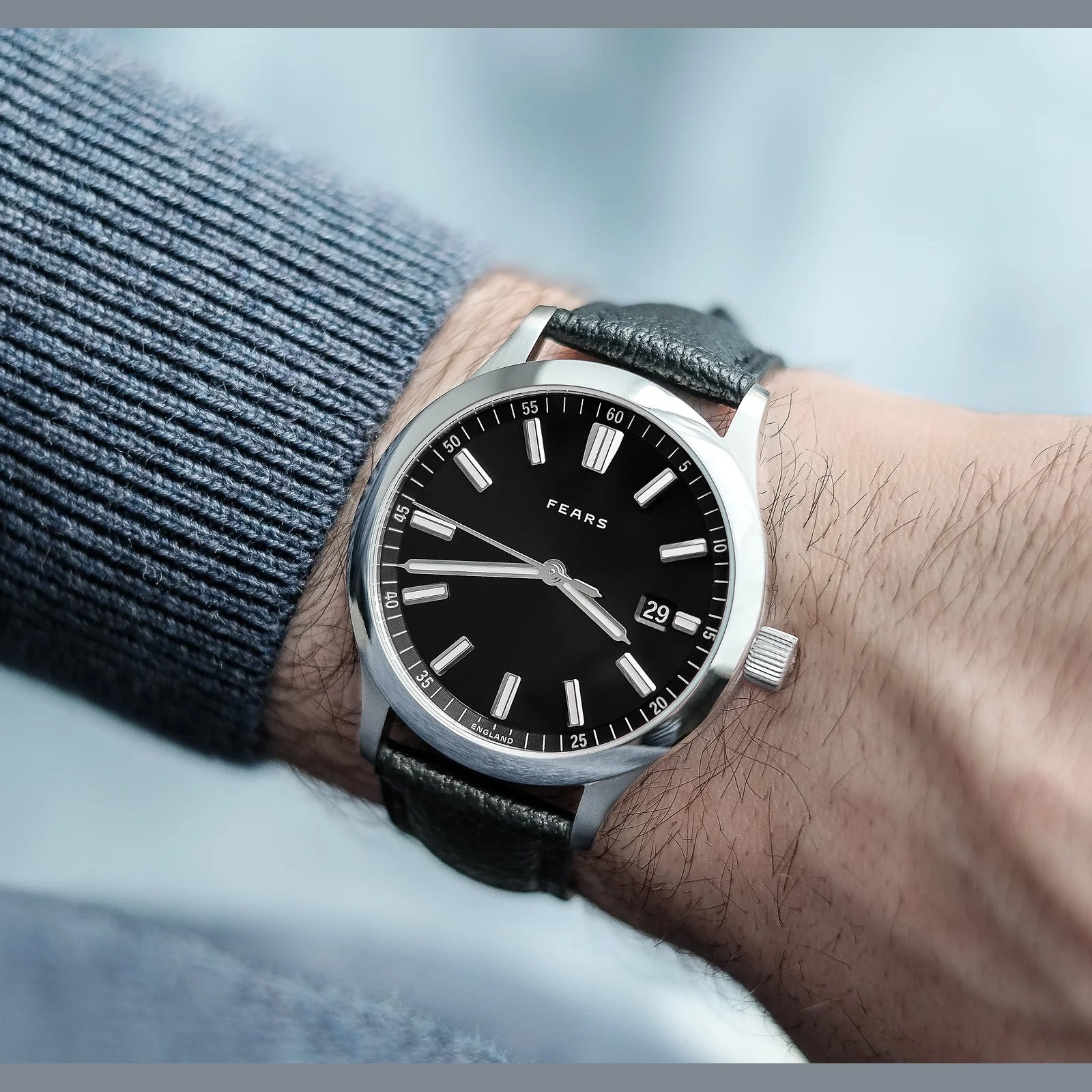 Fears BS139.510.041.047 Redcliff 39.5 Date Raven Black on Buffalo Leather Strap